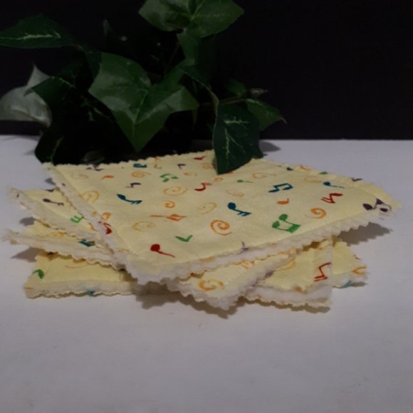 Yellow Music Notes Cotton Coasters Set of 4 - Picture 2 of 3